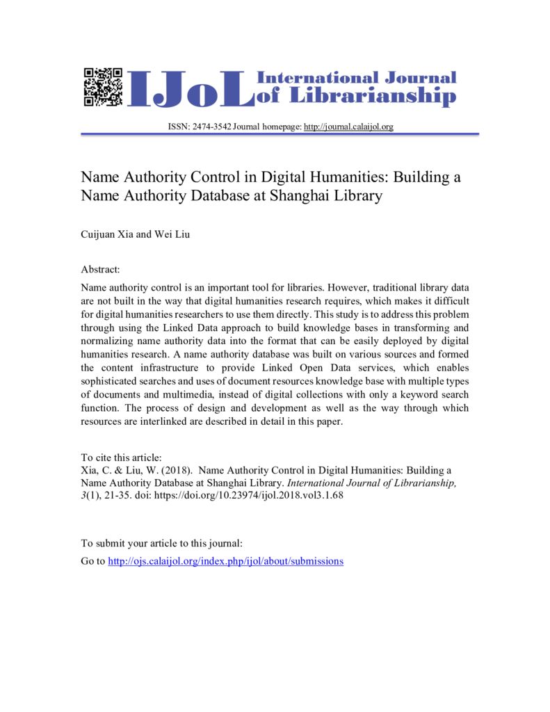 thumbnail of Name-Authority-Control-in-Digital-Humanities-Building-a-Name-Authority-Database-of-Shanghai-Library
