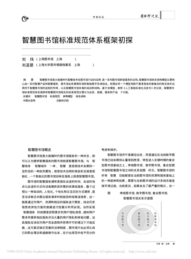 thumbnail of 智慧图书馆标准规范体系框架初探_刘炜